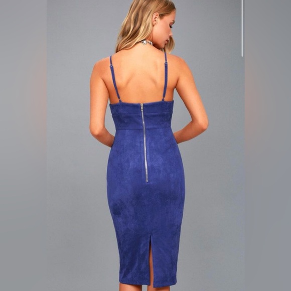 Lulu's Dynamic Diva Royal Blue Suede Bodycon Midi Dress - Size M - Picture 2 of 5